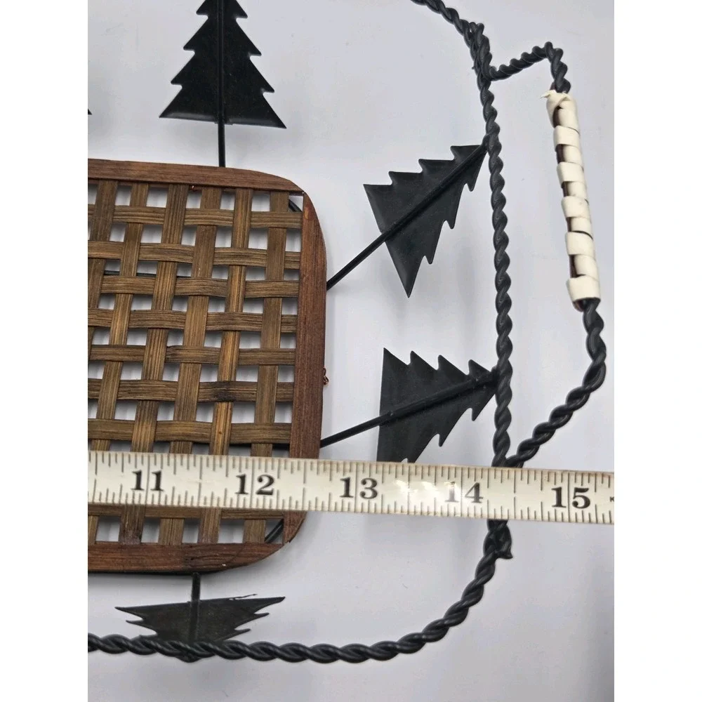 Vintage Wicker Wire Pine Tree Rectangle Bread Basket Tray Handles Holiday